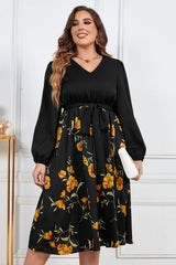 In Her Prime Plus Size Long Sleeve Floral Dress - MXSTUDIO.COM