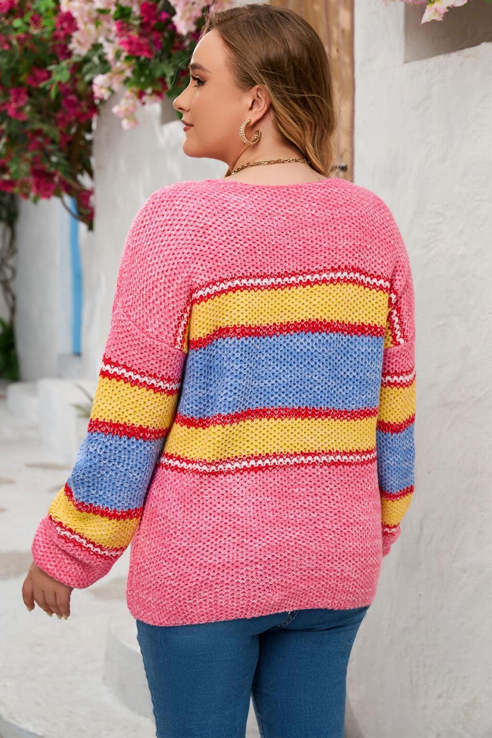 Incomparable Plus Size Color Block Sweater - MXSTUDIO.COM