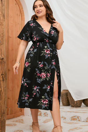 Incredible Floral Plus Size Side Split Dress - MXSTUDIO.COM