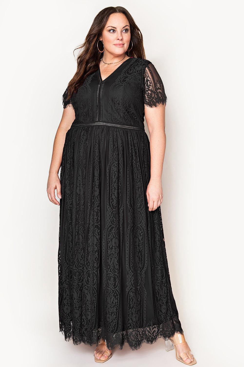 Infinite Fashion V Neck Black Lace Maxi Dress - MXSTUDIO.COM