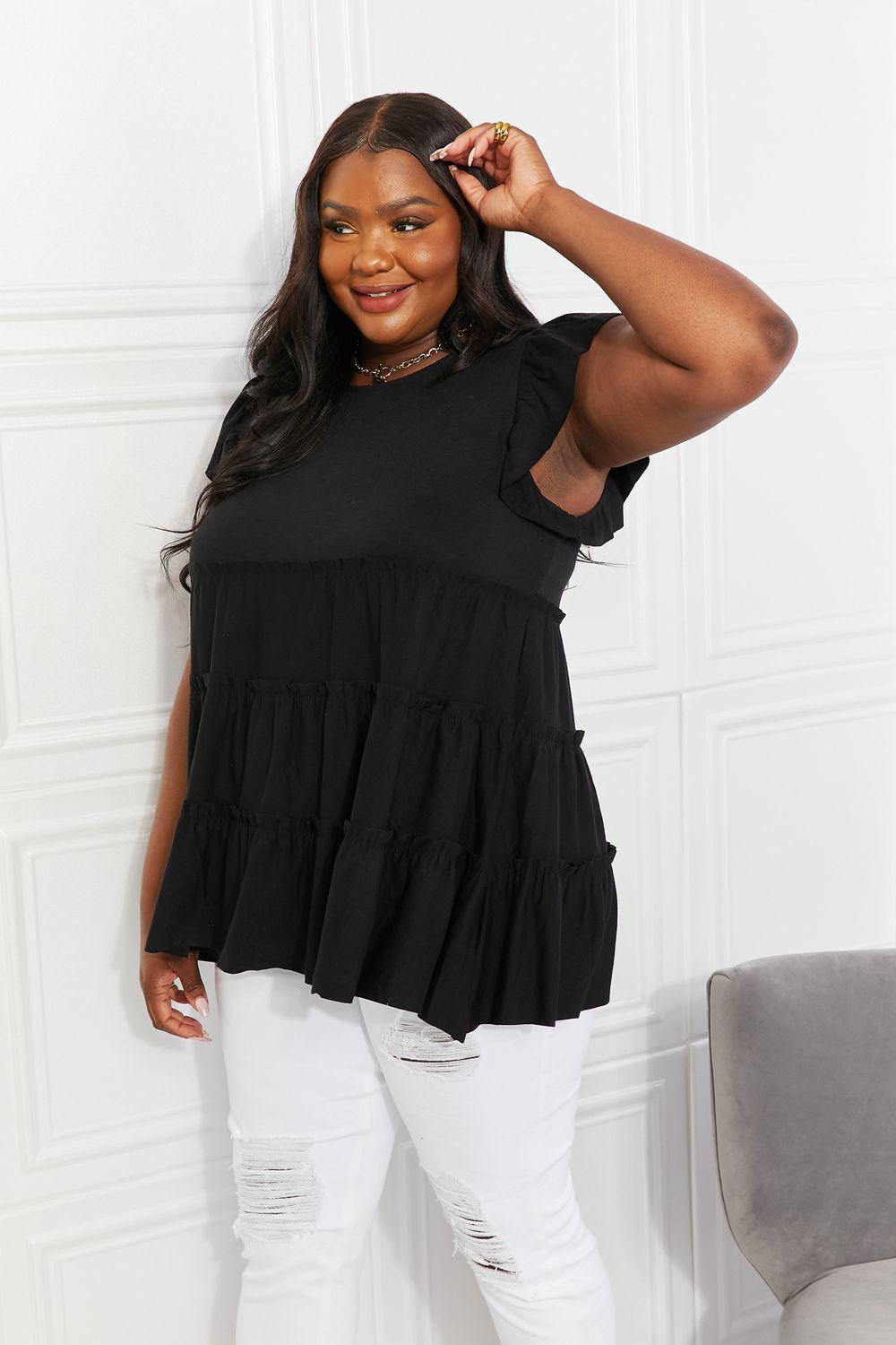 Infuse Joy Black Plus Size Tiered Top - MXSTUDIO.COM