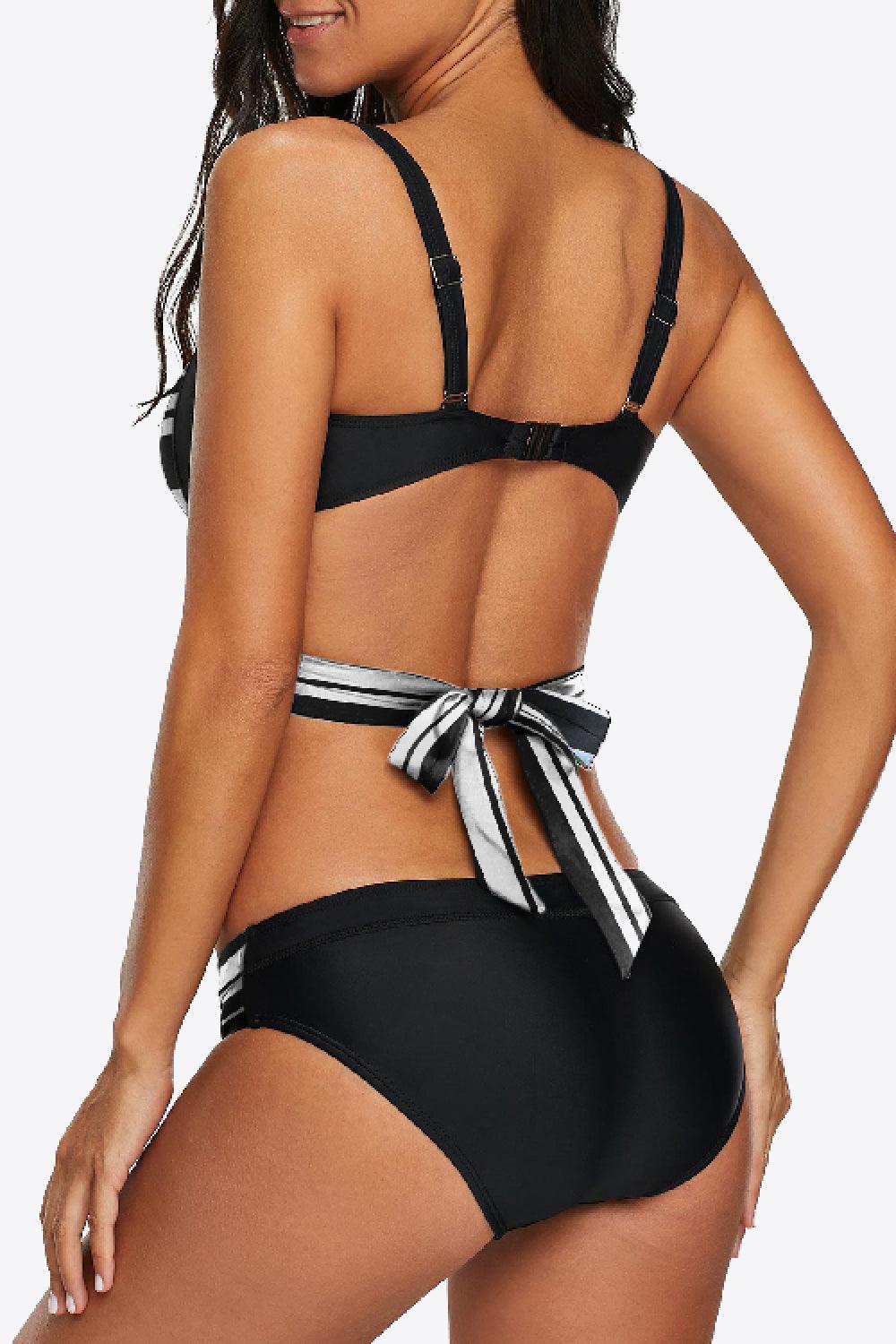 Inherent Elegance Crisscross Tie-Back Striped Bikini Set - MXSTUDIO.COM