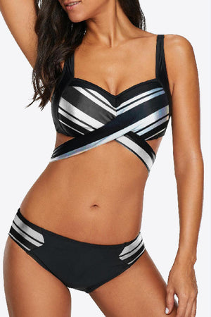 Inherent Elegance Crisscross Tie-Back Striped Bikini Set - MXSTUDIO.COM