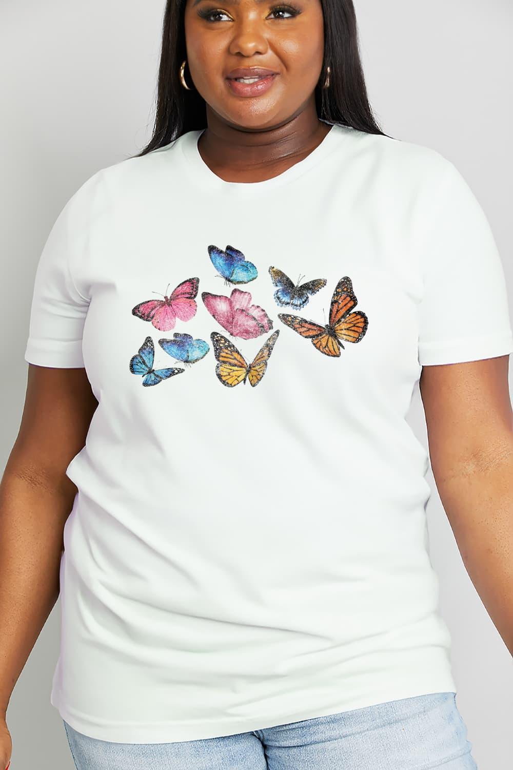 Inspired Plus Size Graphic Butterfly T Shirt - MXSTUDIO.COM