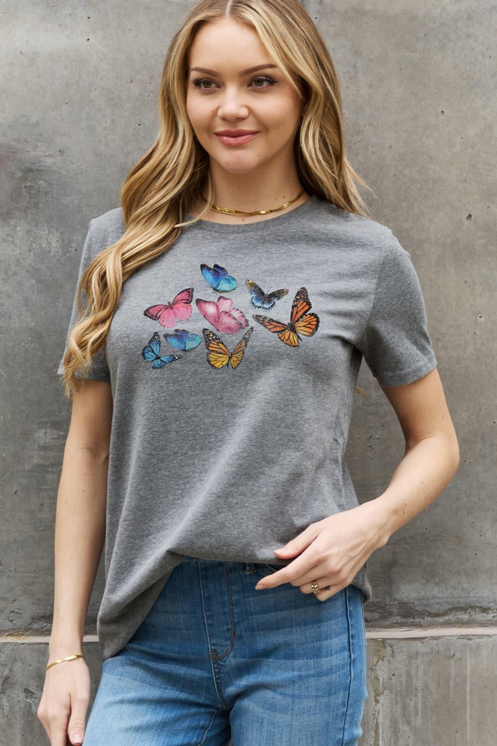 Inspired Plus Size Graphic Butterfly T Shirt - MXSTUDIO.COM