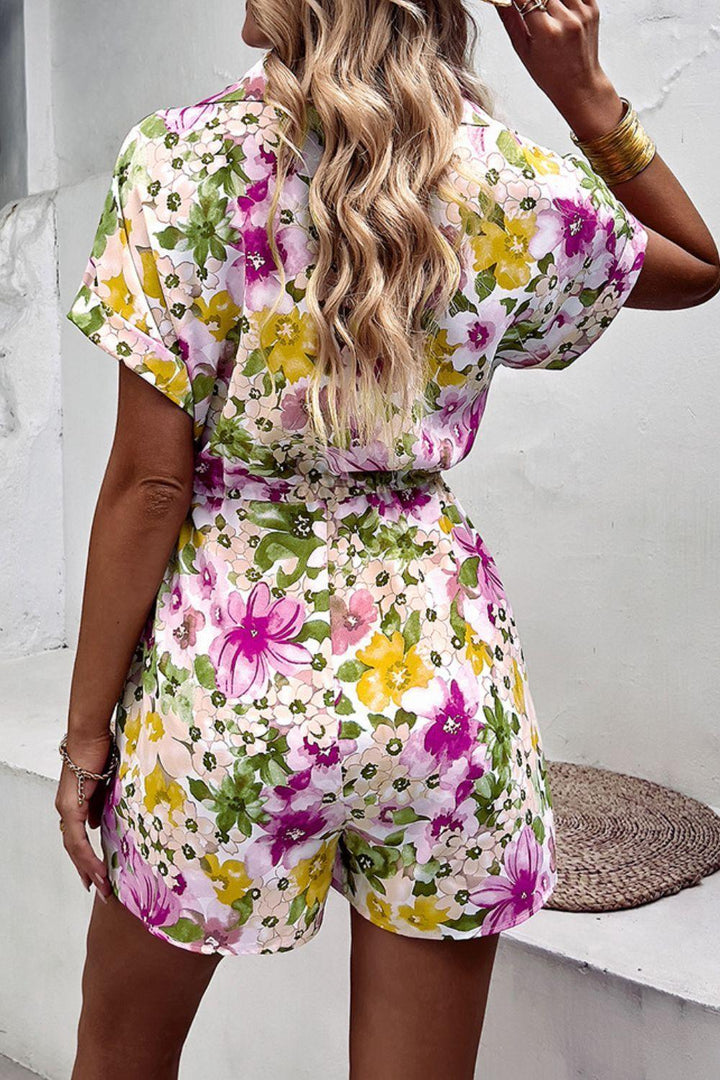 Interesting Lapel Collar Womens Floral Romper - MXSTUDIO.COM
