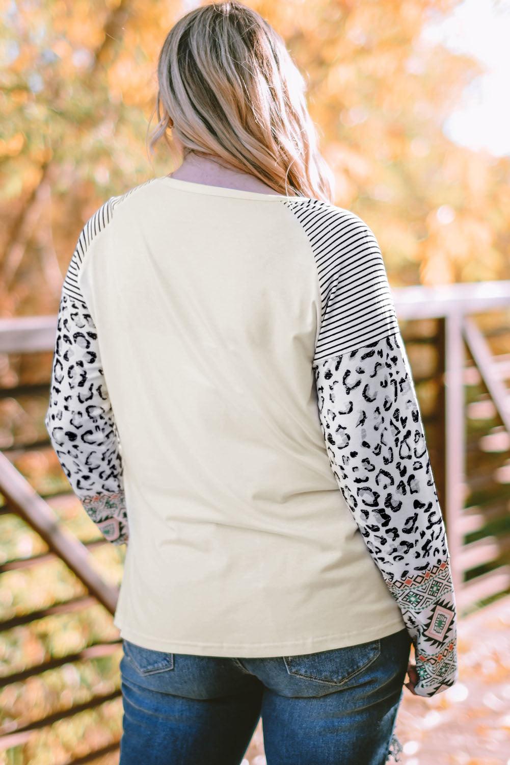 Into the Wild Plus Size Leopard Raglan Sleeve Top - MXSTUDIO.COM