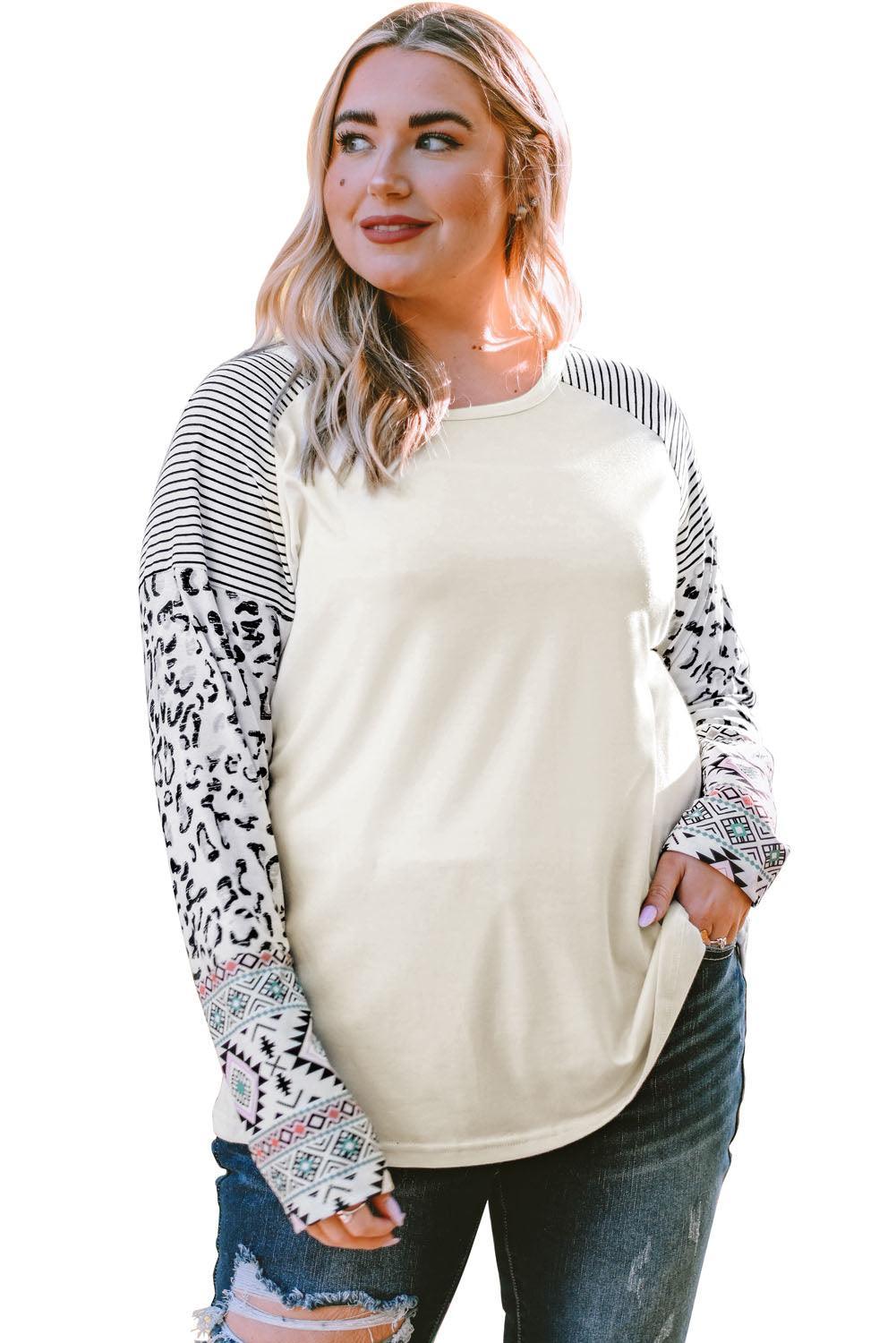 Into the Wild Plus Size Leopard Raglan Sleeve Top - MXSTUDIO.COM