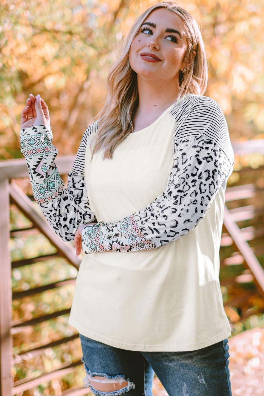 Into the Wild Plus Size Leopard Raglan Sleeve Top - MXSTUDIO.COM