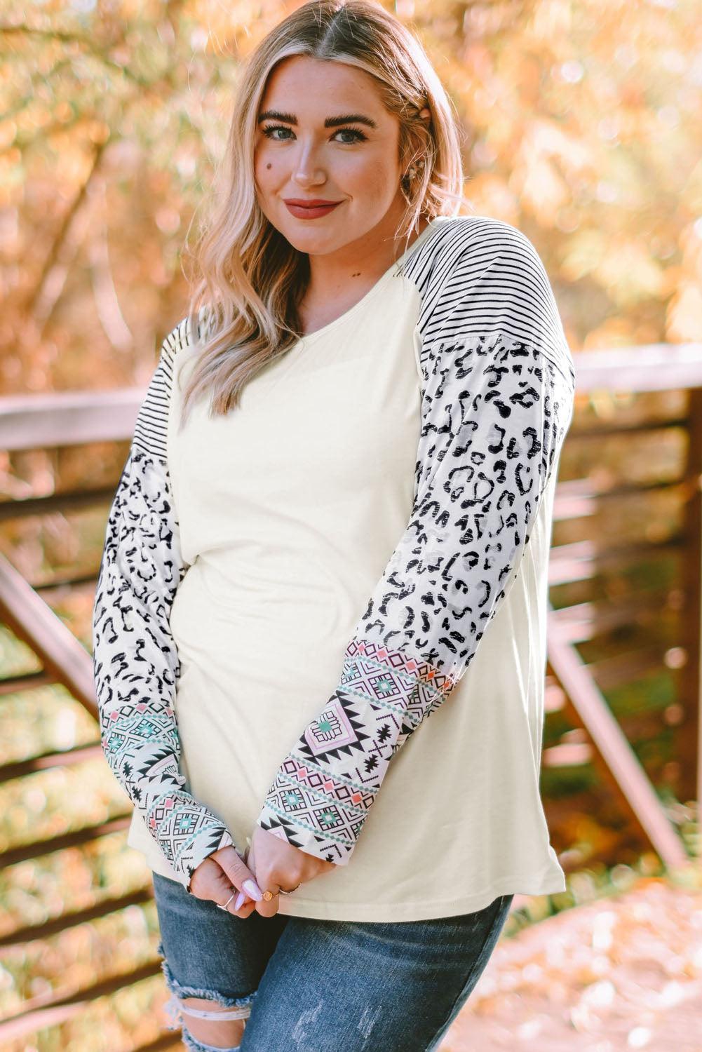 Into the Wild Plus Size Leopard Raglan Sleeve Top - MXSTUDIO.COM