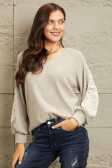 Intricate Lace Patch Detail Plus Size Beige Sweater - MXSTUDIO.COM