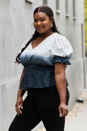 Invigorating Plus Size Ombre Woven Smocked Waist Top - MXSTUDIO.COM