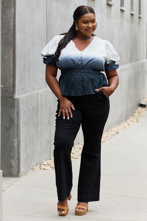 Invigorating Plus Size Ombre Woven Smocked Waist Top - MXSTUDIO.COM