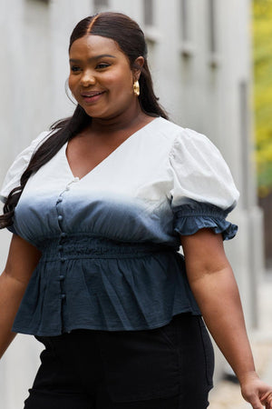 Invigorating Plus Size Ombre Woven Smocked Waist Top - MXSTUDIO.COM