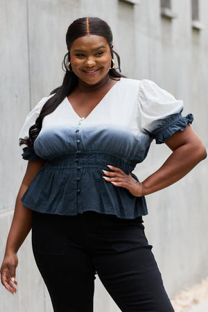 Invigorating Plus Size Ombre Woven Smocked Waist Top - MXSTUDIO.COM