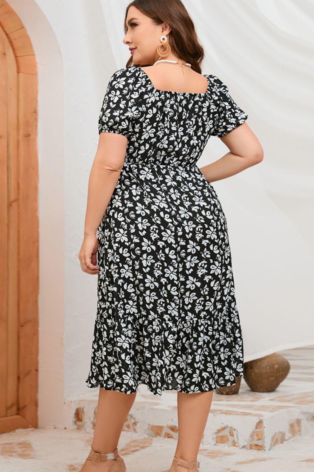 Irreplaceable Plus Size Floral V Neck Midi Dress - MXSTUDIO.COM