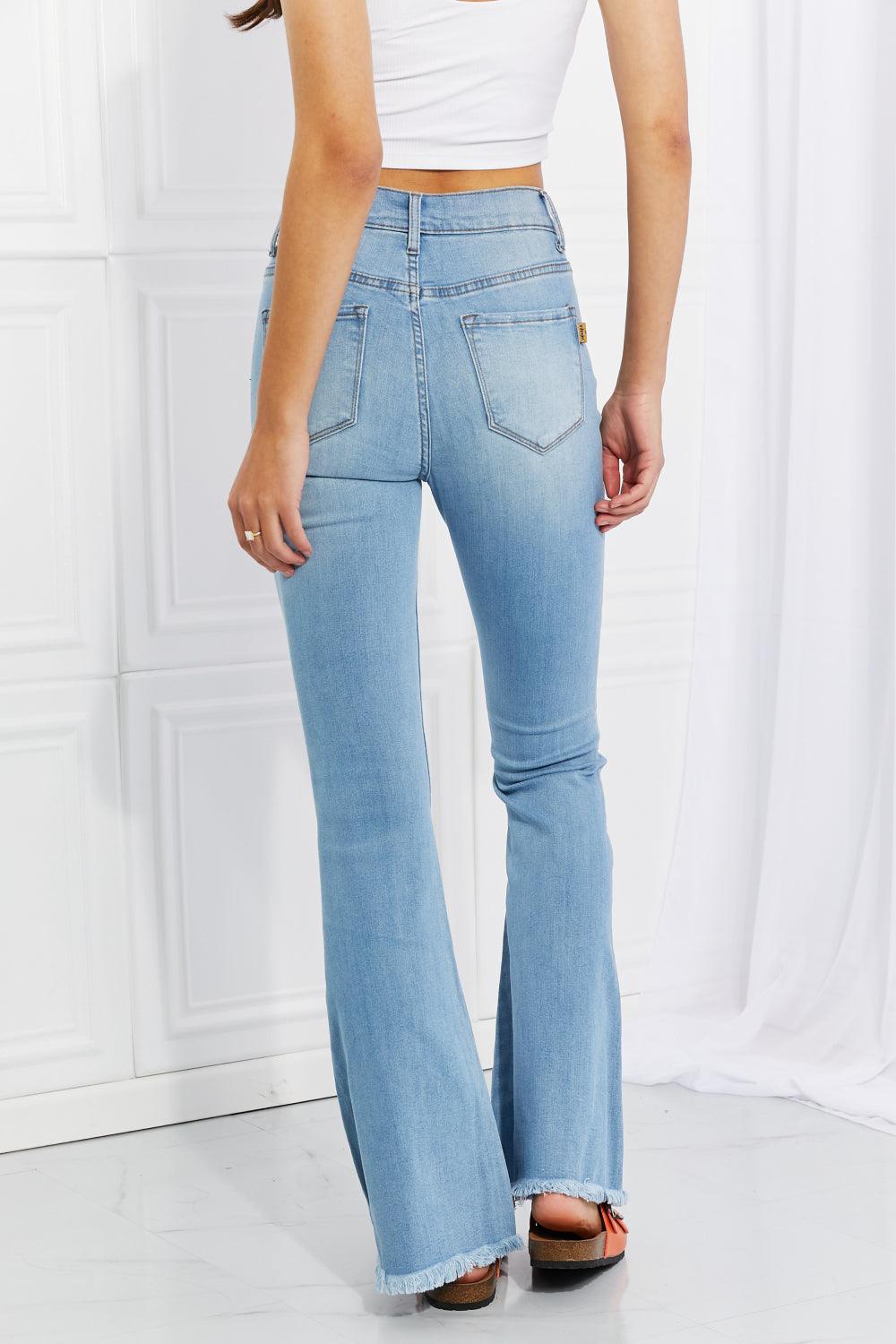 Jovial Flare Distressed Plus Size Button Fly Jeans - MXSTUDIO.COM