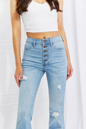 Jovial Flare Distressed Plus Size Button Fly Jeans - MXSTUDIO.COM