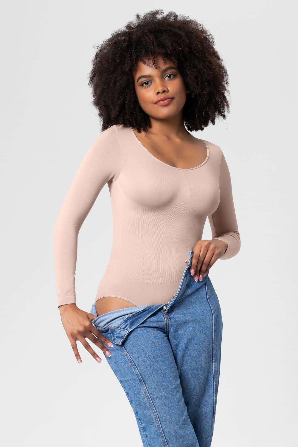 Jovial Plus Size Long Sleeve Shaping Bodysuit - MXSTUDIO.COM