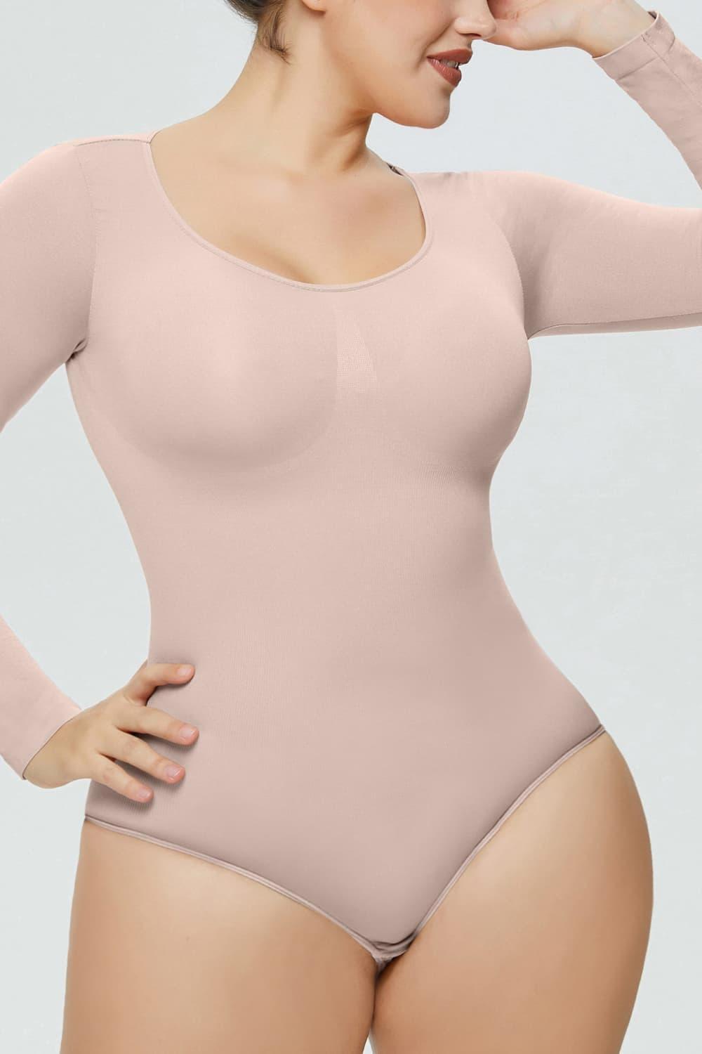 Jovial Plus Size Long Sleeve Shaping Bodysuit - MXSTUDIO.COM