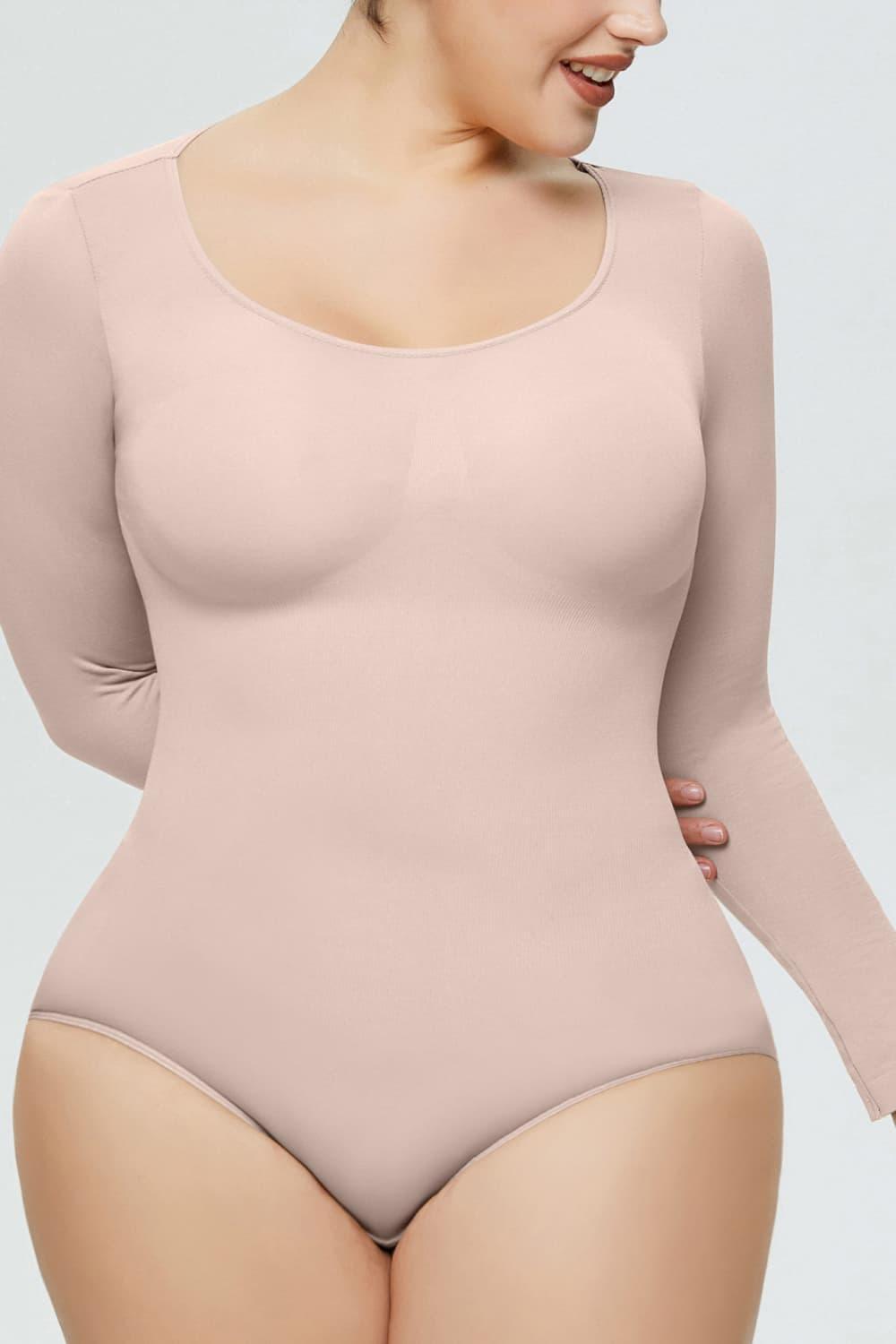 Jovial Plus Size Long Sleeve Shaping Bodysuit - MXSTUDIO.COM