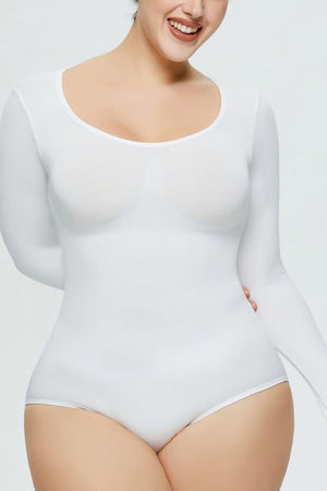 Jovial Plus Size Long Sleeve Shaping Bodysuit - MXSTUDIO.COM