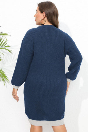 Knee-Length V-Neck Plus Size Sweater Dress - MXSTUDIO.COM