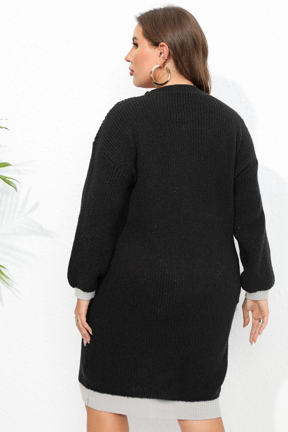 Knee-Length V-Neck Plus Size Sweater Dress - MXSTUDIO.COM