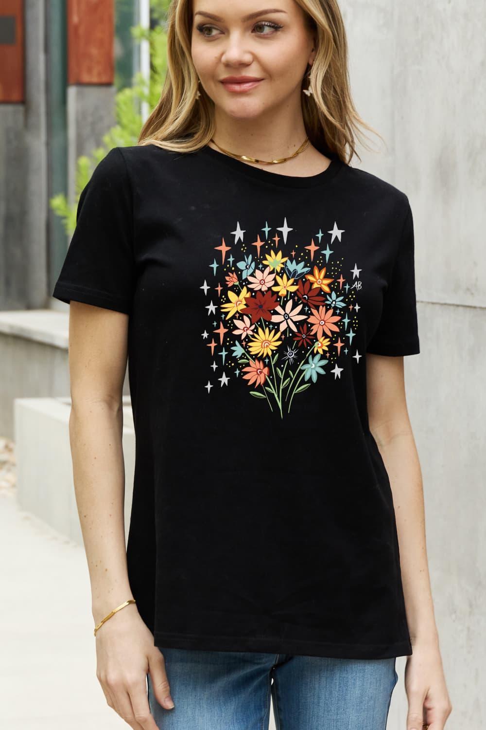 Laid-Back Vibe Plus Size Flower T Shirt - MXSTUDIO.COM