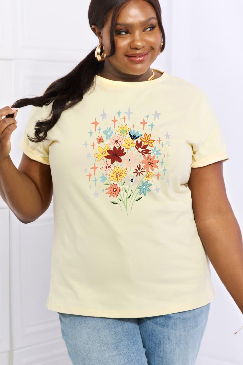 Laid-Back Vibe Plus Size Flower T Shirt - MXSTUDIO.COM