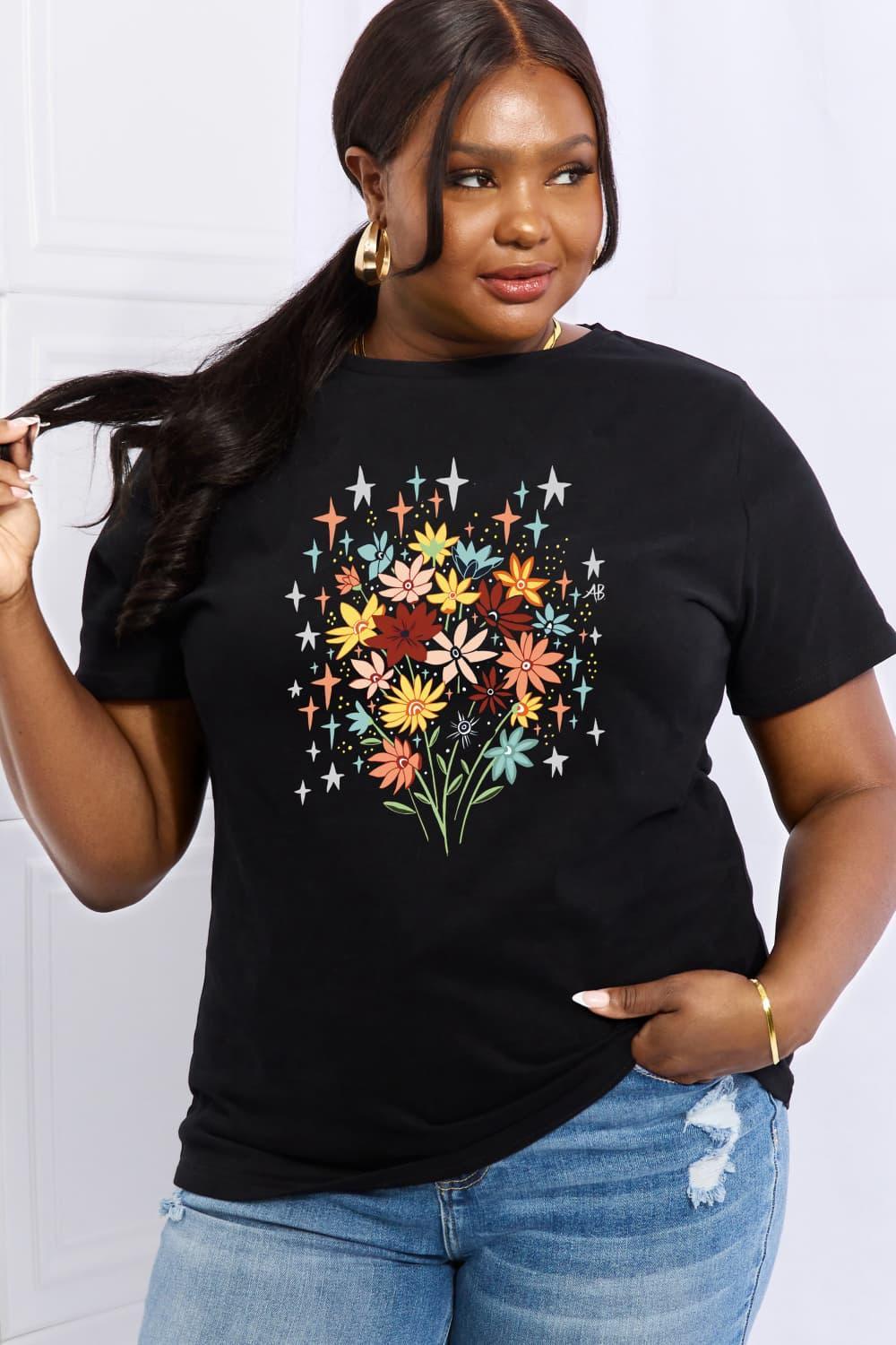 Laid-Back Vibe Plus Size Flower T Shirt - MXSTUDIO.COM