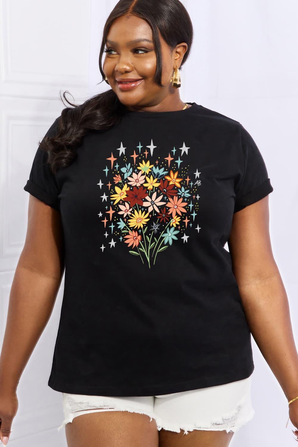 Laid-Back Vibe Plus Size Flower T Shirt - MXSTUDIO.COM