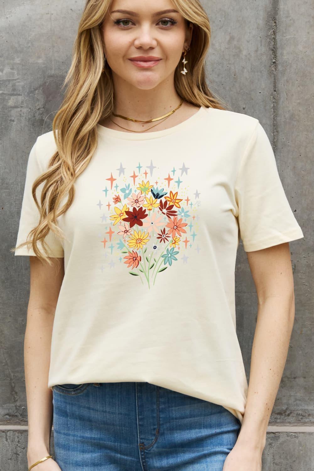 Laid-Back Vibe Plus Size Flower T Shirt - MXSTUDIO.COM