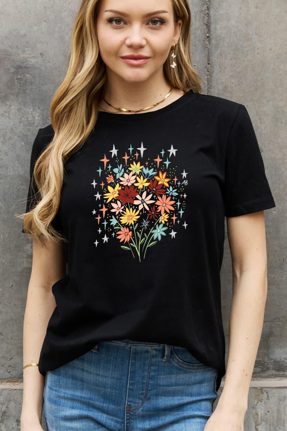 Laid-Back Vibe Plus Size Flower T Shirt - MXSTUDIO.COM