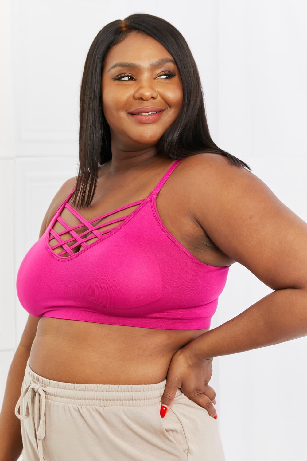 Lattice Front Cerise Pink Plus Size Strappy Bralette - MXSTUDIO.COM