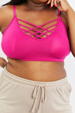 Lattice Front Cerise Pink Plus Size Strappy Bralette - MXSTUDIO.COM