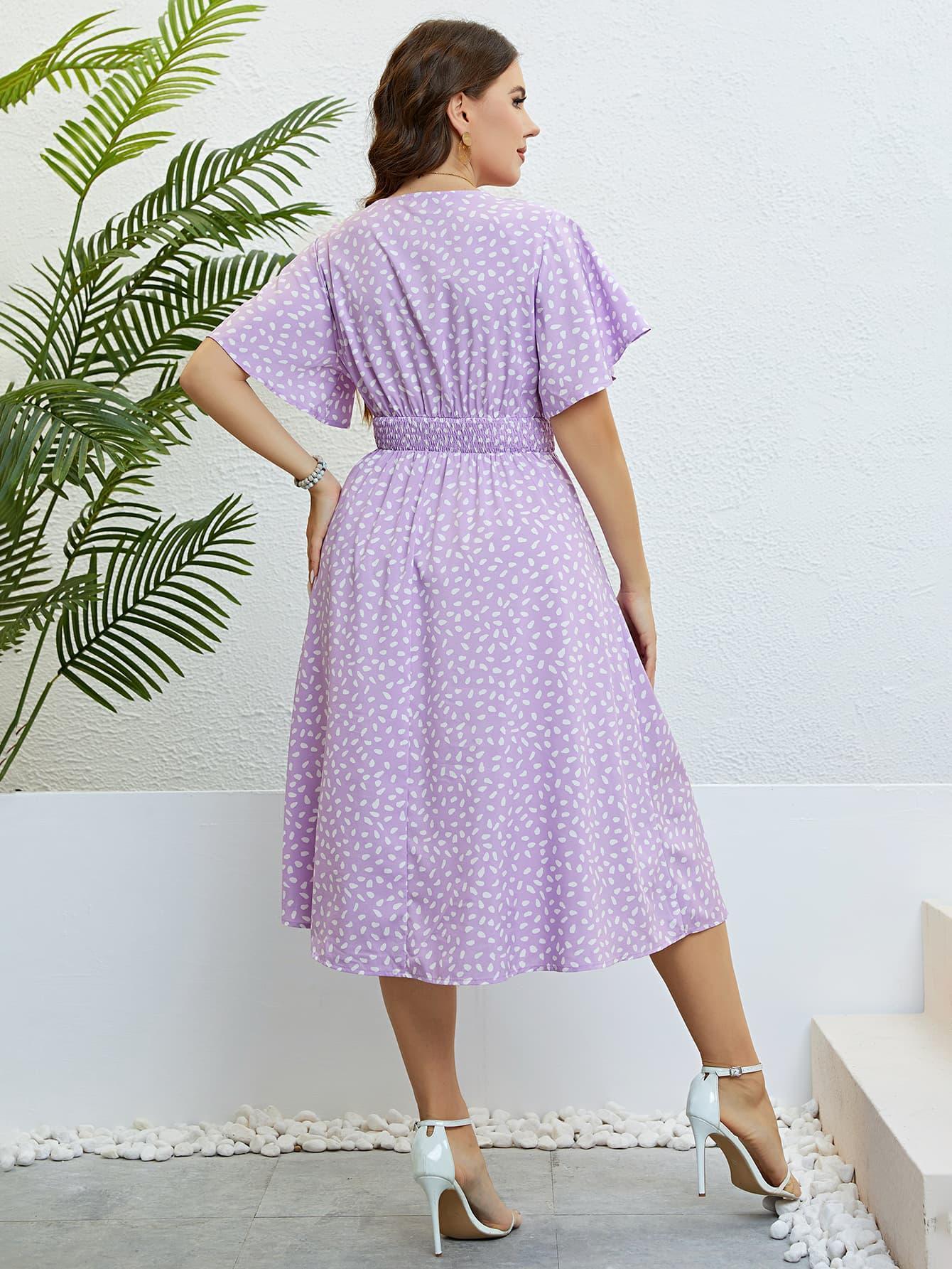 Lavender Delight Plus Size Printed Midi Dress - MXSTUDIO.COM