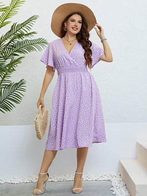 Lavender Delight Plus Size Printed Midi Dress - MXSTUDIO.COM