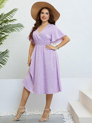 Lavender Delight Plus Size Printed Midi Dress - MXSTUDIO.COM