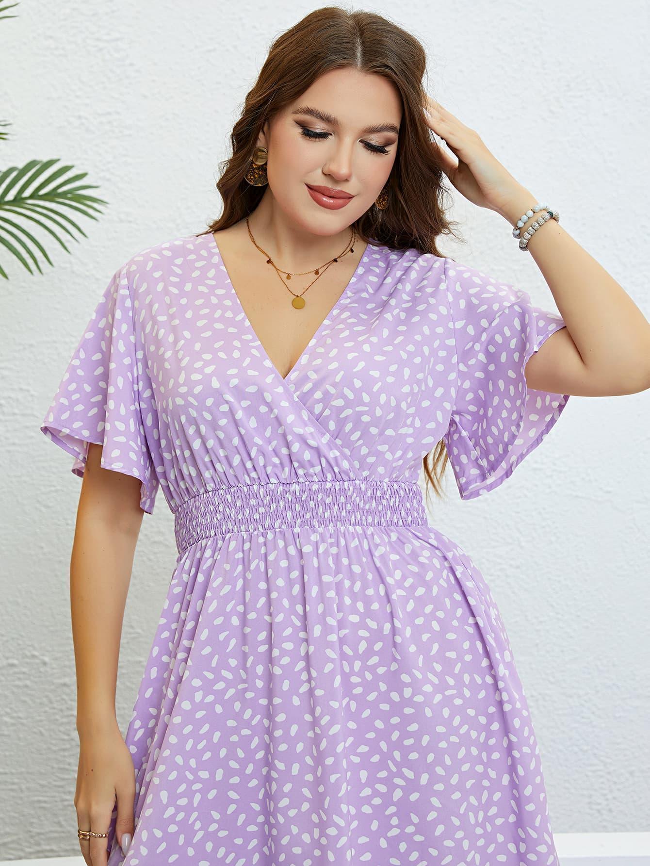 Lavender Delight Plus Size Printed Midi Dress - MXSTUDIO.COM