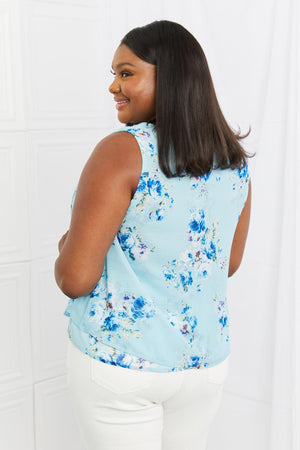 Layered Pastel Blue Plus Size Floral Tank Top - MXSTUDIO.COM