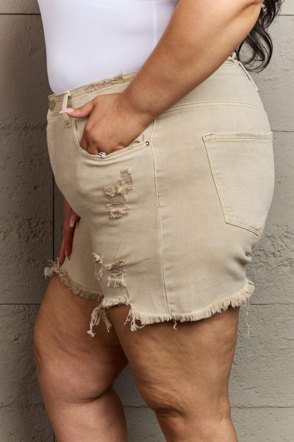 Leisure Ready High Waist Plus Size Distressed Shorts - MXSTUDIO.COM