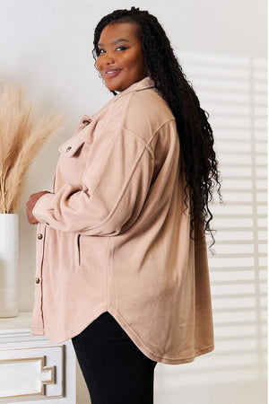 Light Apricot Button Down Plus Size Shacket - MXSTUDIO.COM