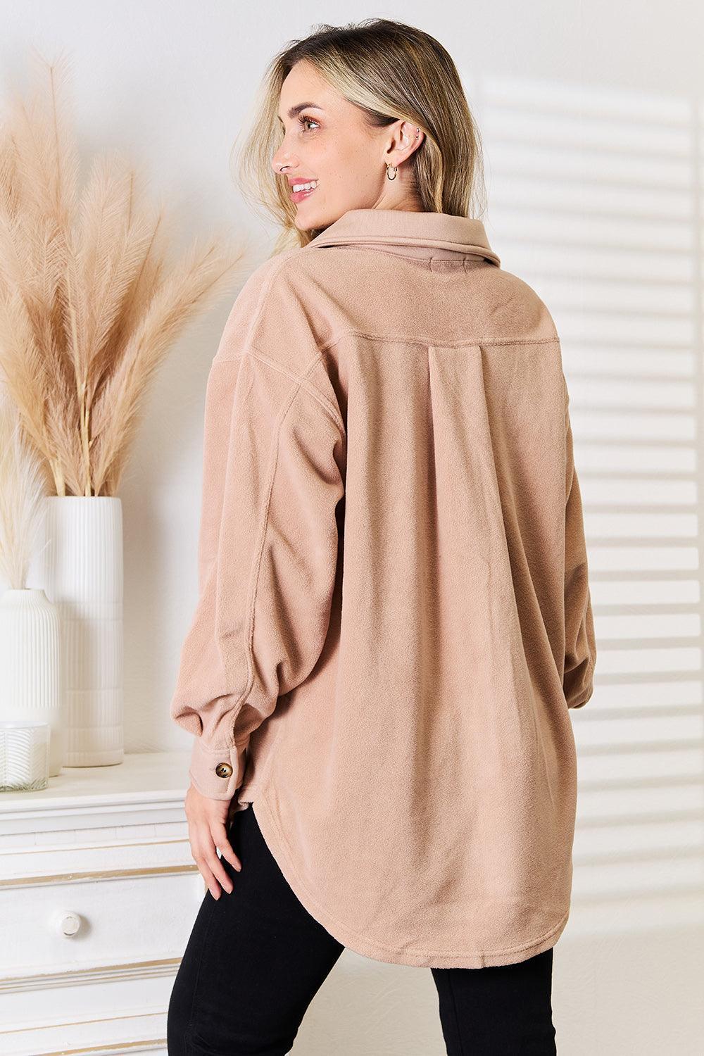 Light Apricot Button Down Plus Size Shacket - MXSTUDIO.COM