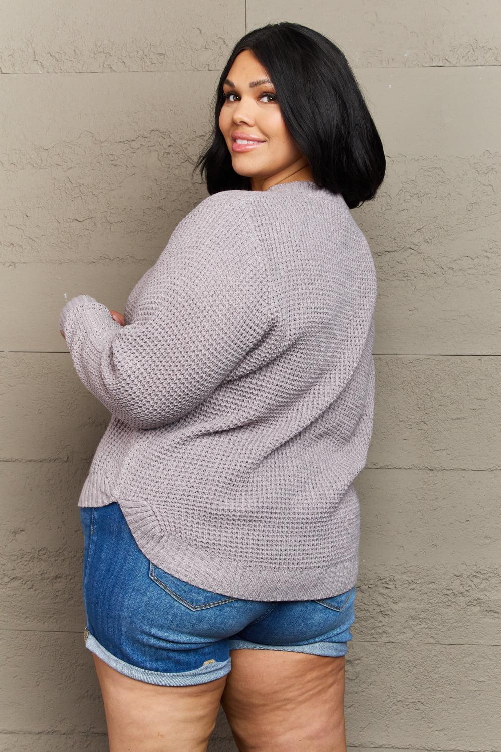 Light Gray Waffle Knit Plus Size Womens Sweater - MXSTUDIO.COM