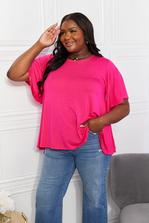 Lighten Your Day Hot Pink Plus Size Flutter Sleeve Top - MXSTUDIO.COM