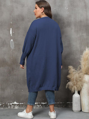 Long Sleeve Pocketed Plus Size Open Front Cardigan - MXSTUDIO.COM