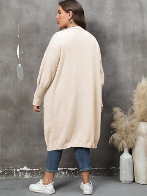 Long Sleeve Pocketed Plus Size Open Front Cardigan - MXSTUDIO.COM