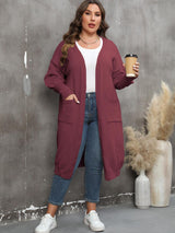 Long Sleeve Pocketed Plus Size Open Front Cardigan - MXSTUDIO.COM