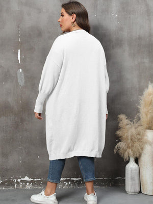 Long Sleeve Pocketed Plus Size Open Front Cardigan - MXSTUDIO.COM